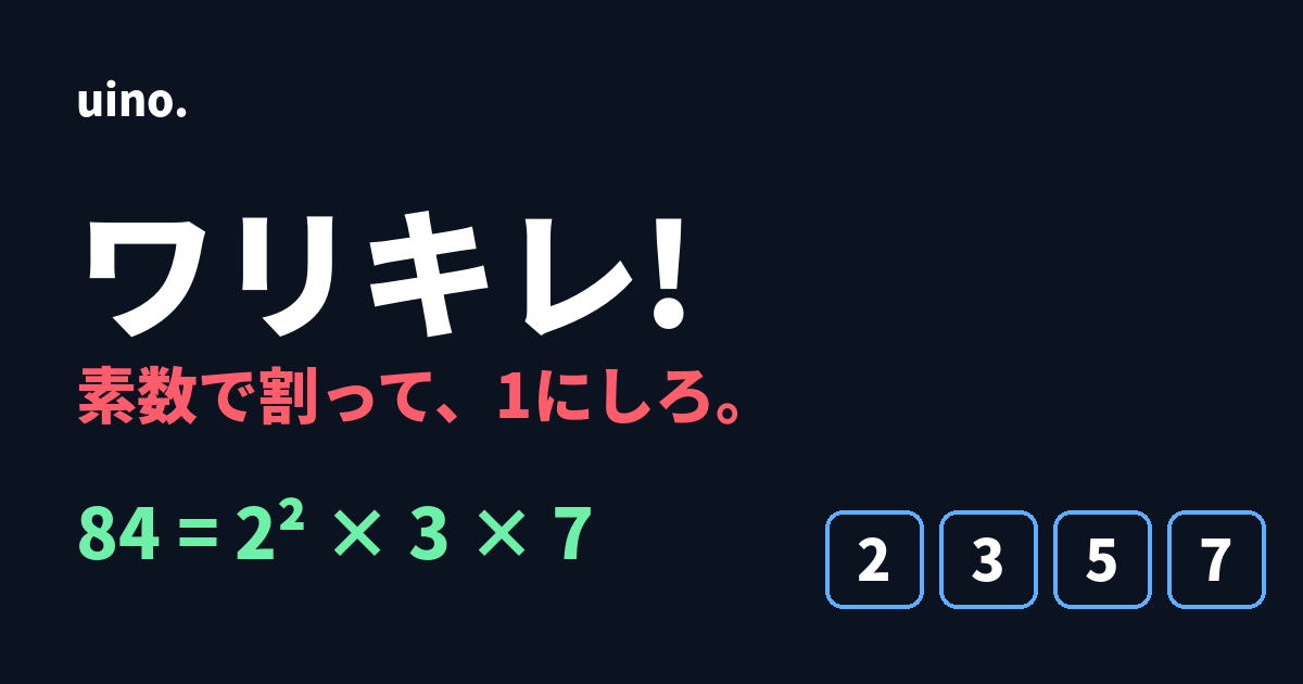 数字84を素数2・2・3・7に分解する様子のイラスト